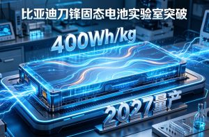 比亚迪刀锋固态电池实验室突破：能量密度达 400Wh/kg，2027 年量产上车