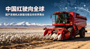 红机出戈壁，智造通全球！国产红色采棉机从新疆启程远销海外