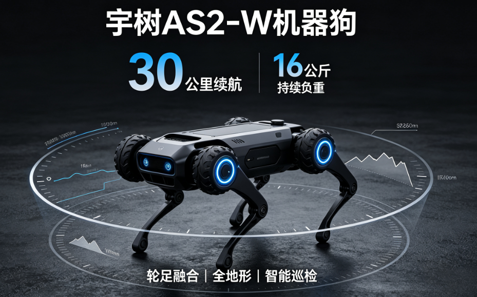 宇树科技发布 AS2-W 轮足机器狗：16 公斤长效负重，空载续航突破 30 公里